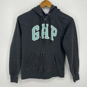 Gap Hoodie Women's Size S Gray Full Zip Logo Cotton Blend Y2K